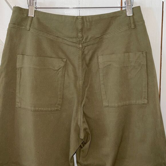 Zara Womens Frayed High Waist Side Zip Wide Leg Pants Olive Green Size 8 - Picture 4 of 8